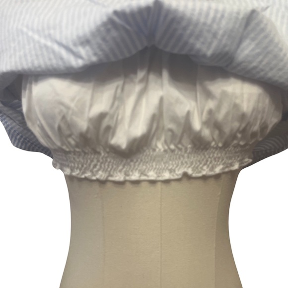 Zara Basic Light Blue/White Pinstripe Off Shoulder Crop Top Size Med - Picture 3 of 3